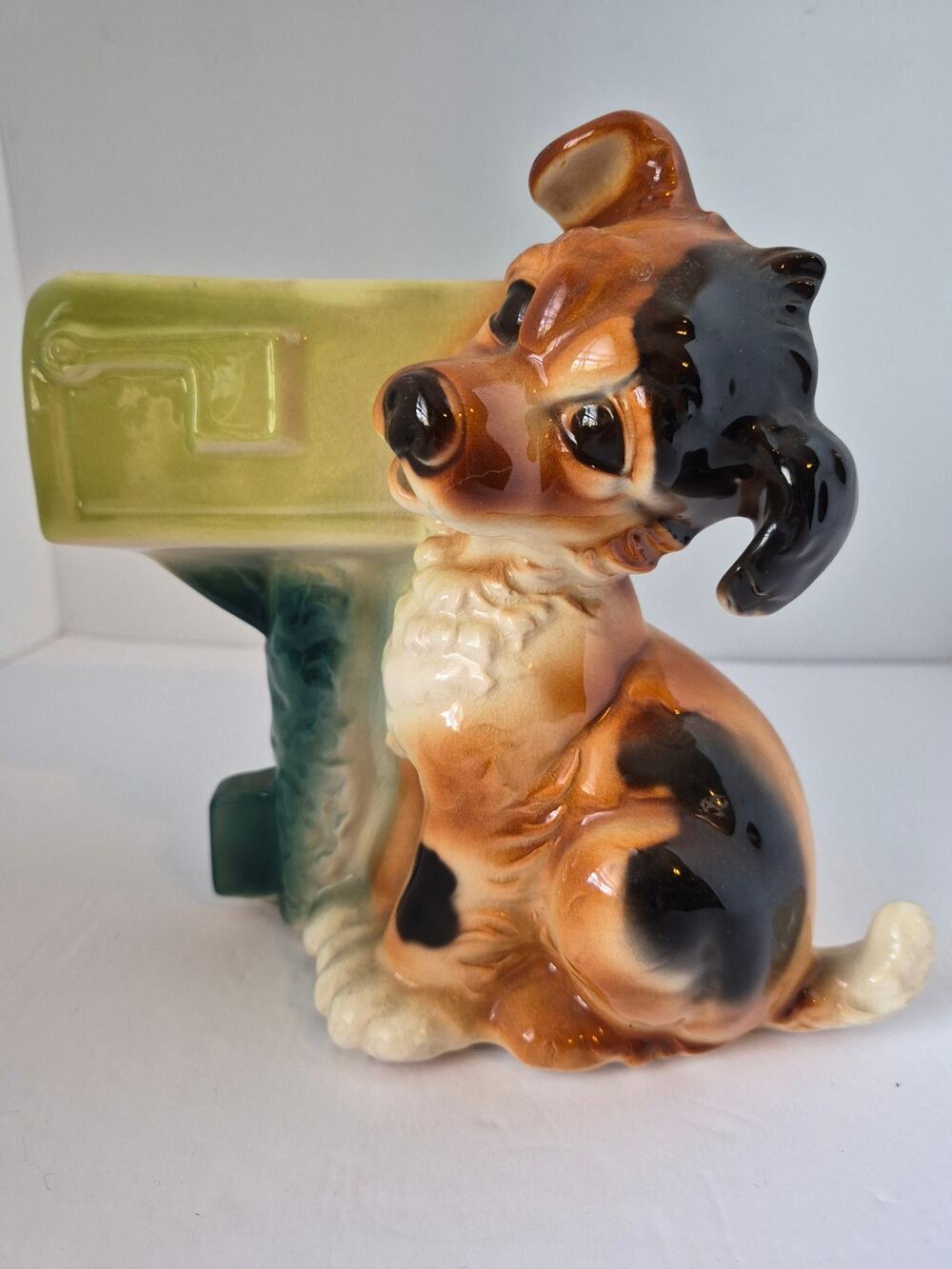 Royal Copley Vintage Ceramic Dog Mailbox Planter Figurine Mid Century 1950's